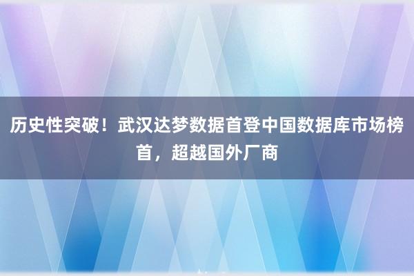 历史性突破！武汉达梦数据首登中国数据库市场榜首，超越国外厂商