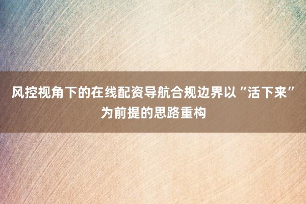 风控视角下的在线配资导航合规边界以“活下来”为前提的思路重构