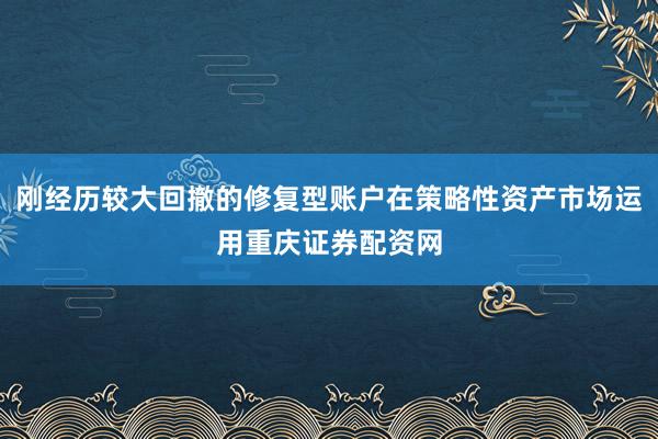 刚经历较大回撤的修复型账户在策略性资产市场运用重庆证券配资网