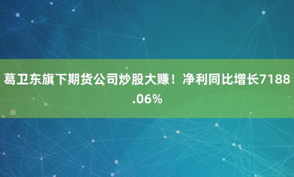 葛卫东旗下期货公司炒股大赚！净利同比增长7188.06%