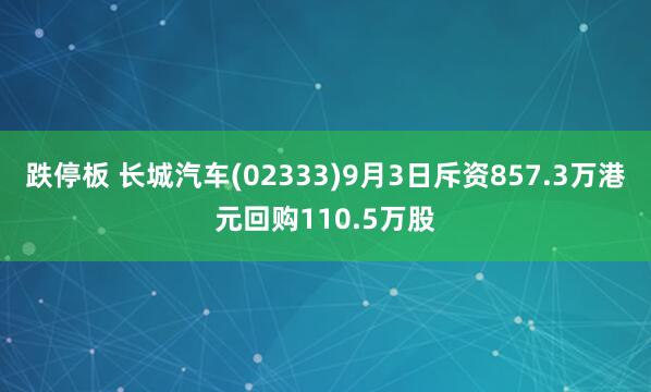 跌停板 长城汽车(02333)9月3日斥资857.3万港元回购110.5万股