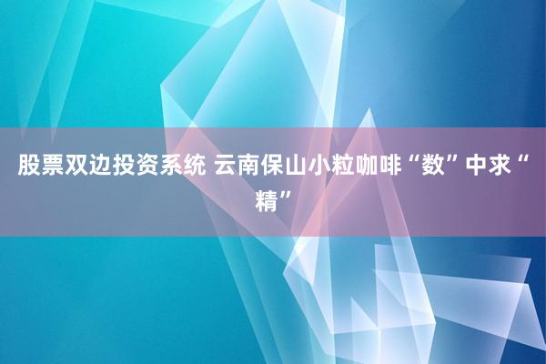 股票双边投资系统 云南保山小粒咖啡“数”中求“精”
