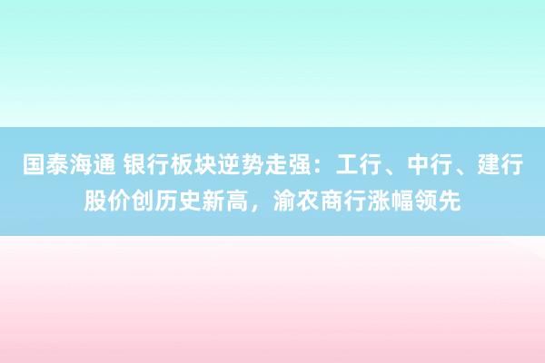 国泰海通 银行板块逆势走强：工行、中行、建行股价创历史新高，渝农商行涨幅领先