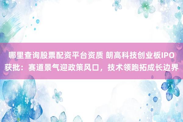 哪里查询股票配资平台资质 朗高科技创业板IPO获批:赛道景气迎政策风口,技术领跑拓成长边界