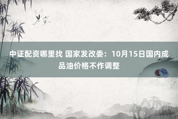 中证配资哪里找 国家发改委：10月15日国内成品油价格不作调整